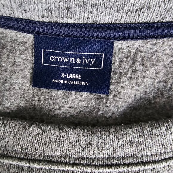 Crown & Ivy Fleece Crew Neck Gray Pull Over Sweatshirt - Picture 2 of 5